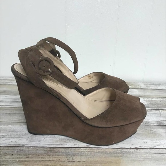PRADA Dark Brown Suede Wedges 37.5 - Picture 2 of 6